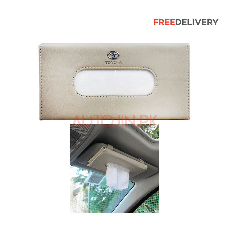 Beige Hanging Tissue Box For Car Sun Visor, Leather Tissue Holder