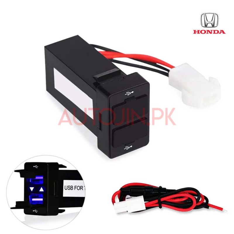 HONDA 12v 24v Dual Usb Car Charger Usb 2.1A 2 Port Interface Auto Power  Adapter Dashboard Socket
