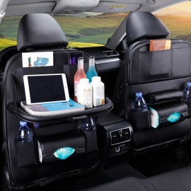 PU Leather Car Back Seat Organizer with Dinning Tray Color Black