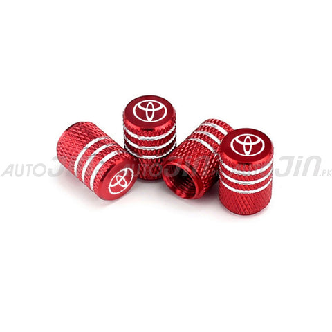 Toyota Logo Car Wheel Tire Valve Caps Red - 4 Pcs