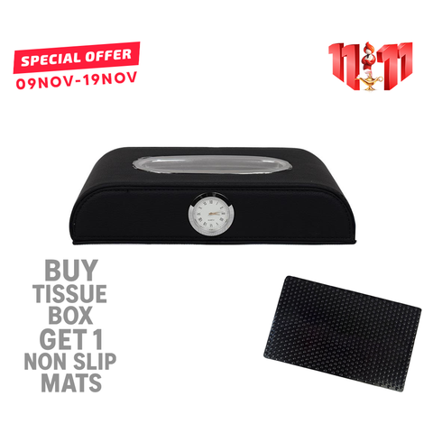 Car Tissue Box with Clock-Black