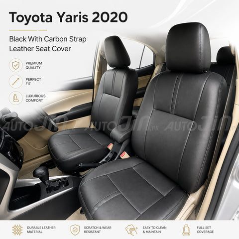 Toyota Yaris 2020-2026 Black with Carbon Strap Leather Seat Cover
