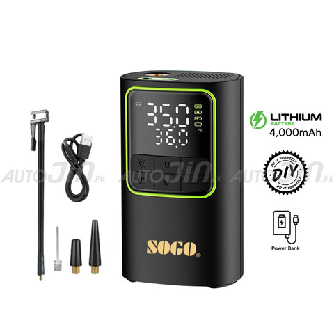SOGO Wireless rechargeable Digital Display Tire Inflator & Power Bank 4000mAh With Led Light S-444