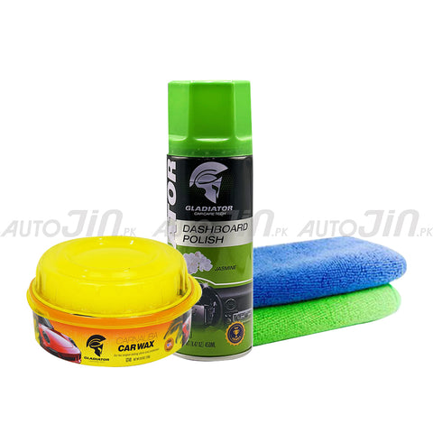 Gladiator Carnauba Car Wax & Dashboard Polish with 2 Microfiber Cloths