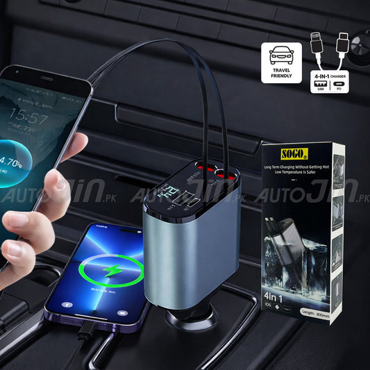 SOGO 120w 4 in 1 USB Fast Charging Car Cigarette Lighter Adapter Retractable Cable 1000