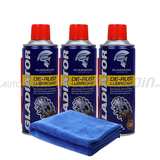 Gladiator De Rust Lubricant GT07 450ML - Pack Of Three + Microfiber Towel Multi 1000