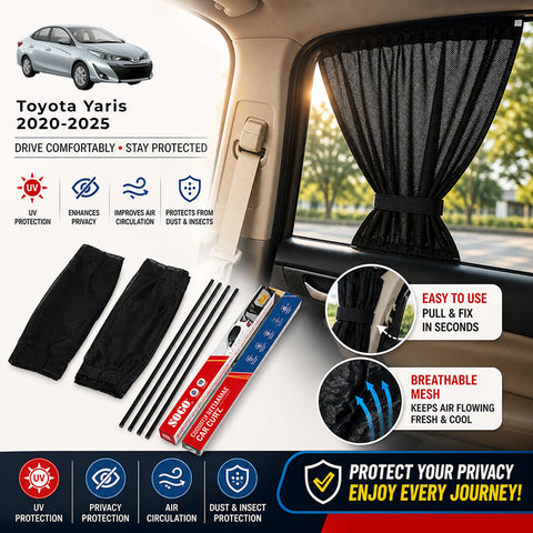 Sogo Toyota Yaris 2020-2025 Custom Fit Retractable Curtains Sliders Railing