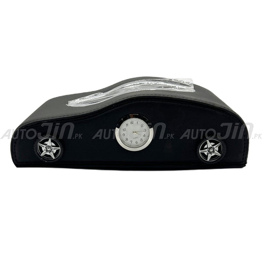 Exclusive Car-Shape Leather Tissue Box With Clock Black 1000