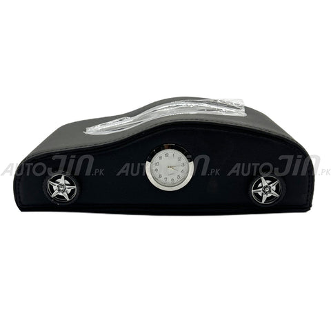 Exclusive Car-Shape Leather Tissue Box With Clock Black