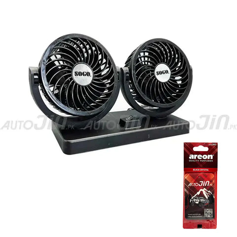 SOGO Double Headed Fan 12v with Free Areon Autojin Black Crystal Hanging Card Perfume