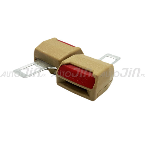 Beige Car Seat Belt Clip Extender Safety Lock Buckle Plug - Pair