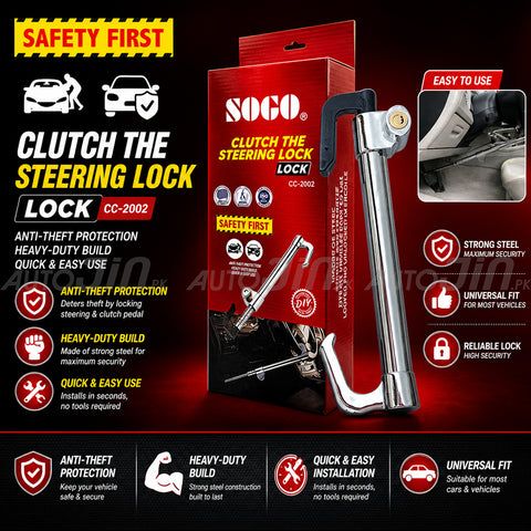 SOGO Car Anti-Theft Lock, Steering Wheel & Car Pedal Security Lock - 2002
