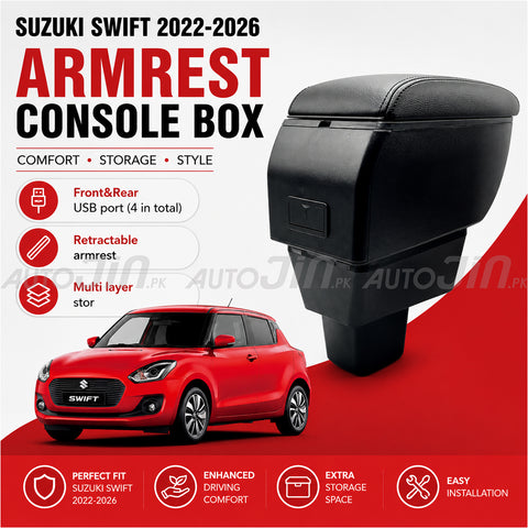 Sogo Suzuki Swift 2022-2026 Leather Armrest Console With Usb 4 Ports