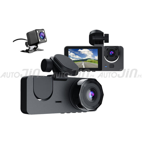 Triple Channel Lens Dash Cam Car Front Inside Rear View DVR Camera Recorder