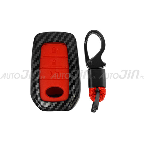 Toyota Hilux Revo 2016-21Key Cover - Carbon & Red