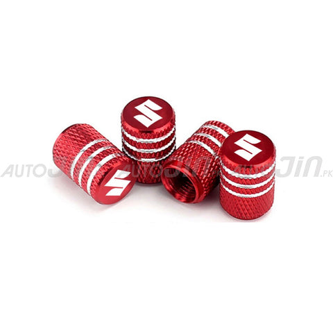 Suzuki Logo Car Wheel Tire Valve Caps Red - 4 Pcs