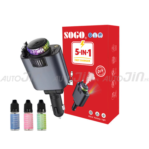 Sogo 45w 5 in 1 USB Fast Charging Car Cigarette Lighter Adapter Retractable Cable Starlight Aromatherapy Air Purifie