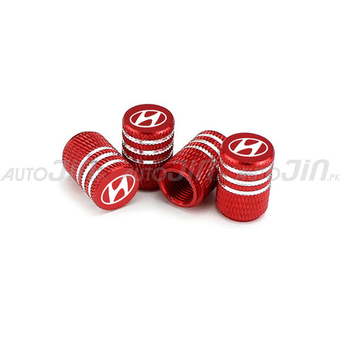 Hyundai Logo Car Wheel Tire Valve Caps Red - 4 Pcs