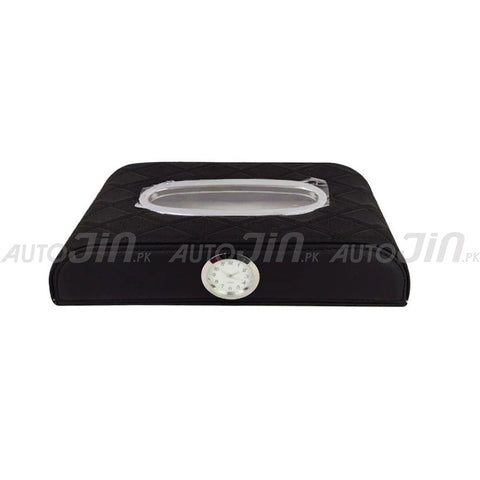 Clock 7D PU Leather Tissue Box - Black