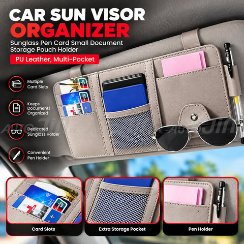 Universal Car Sun Visor Organizer PU Leather Multi-Pocket