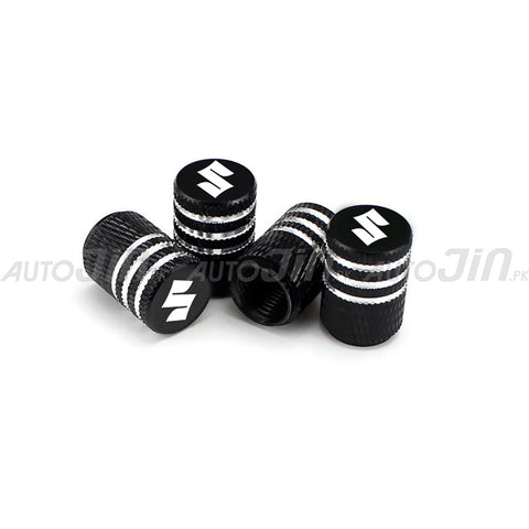 Suzuki Logo Car Wheel Tire Valve Caps Black - 4 Pcs