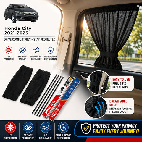 Sogo Honda City 2021-2025 Custom Fit Retractable Curtains Sliders Railing