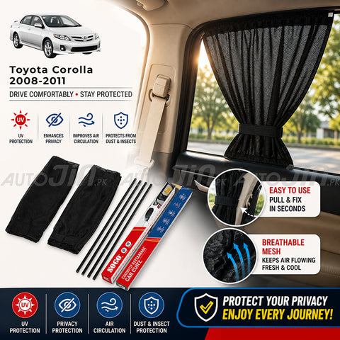 Sogo Toyota Corolla 2008-2011 Custom Fit Retractable Curtains Sliders Railing