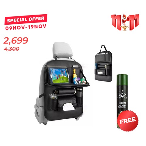 PU Leather Car Back Seat Organizer with Dinning Tray