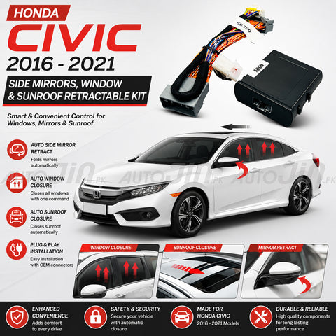 Honda Civic 2016 - 2021 Side Mirrors, Window &Sunroof Retractable Kit