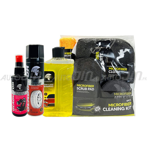 Gladiator Nine Pcs Microfiber Kit - Shampoo - Tire Gel - Small Shines & Protects