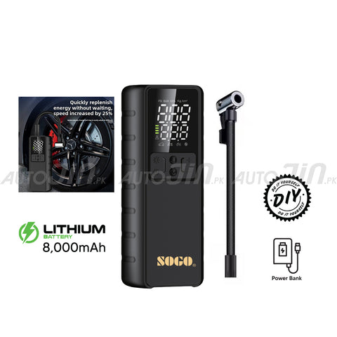 Sogo 8,000mAh Electric Smart Digital Display Tire Inflator & Power Bank With Led Light S-111