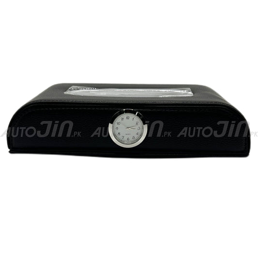 Car Tissue Box with Clock-Black 1000