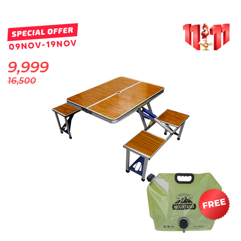 Portable Folding Travel Picnic Table & Chairs Wooden Style