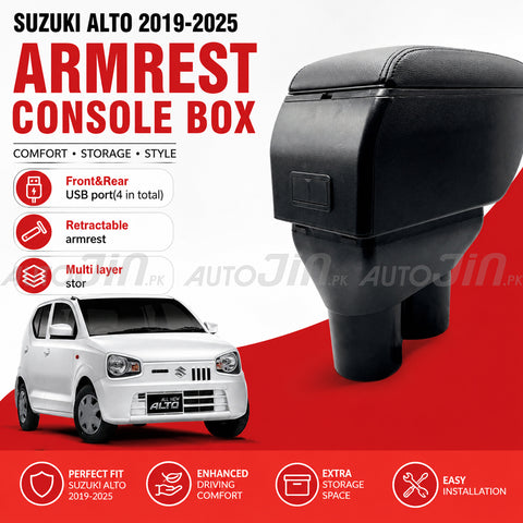 Sogo Suzuki Alto 2019-2025 Leather Armrest Console With Usb 4 Ports