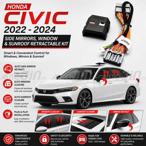 Honda Civic 2022 - 2024 Side Mirrors, Window & Sunroof Retractable Kit