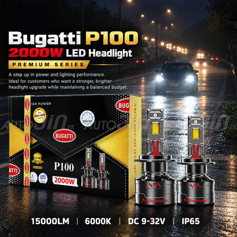 Bugatti P100 2000W LED Headlight – Premium Series - (6 Months Warranty)