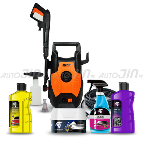 Dextro DX-110 Turbo Pressure Washer - 110 Bar With Gladiator Shampoo - Gladiator Tire Gel - Gladiator Hardwax & Gladiator Glass Cleaner - Deal 4