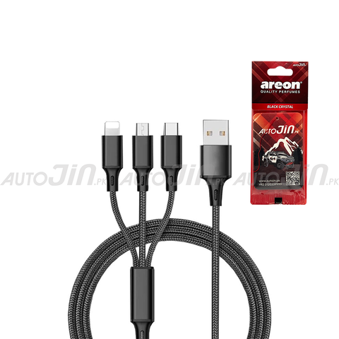 Sogo Data Cable Fast Charging 3 in 1 SG-91 With Free Areon Autojin Black Crystal Hanging Card Perfume