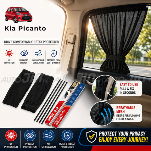 Sogo Kia Picanto 2018-2023 Custom Fit Retractable Curtains Sliders Railing