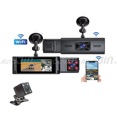 Wifi Triple Channel Lens Dash Cam Car Front Inside Rear View DVR Camera Recorder