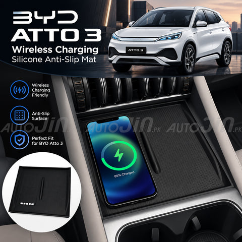 Byd Atto 3 Wireless Charging Silicone Anti-Slip Mat Interior Organizer - Black