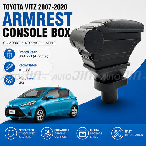 Sogo Toyota Vitz 2007-2020 Leather Armrest Console With Usb 4 Ports