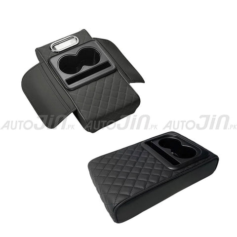 Universal Armrest Pad Car Center Console PU Leather Cushion With 2 Cup Holders