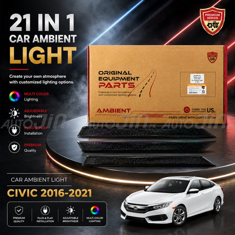 Honda Civic 2016-2021 21-in-1 Modular 12V Interior Light with App Control OEM Ambient Light Kit