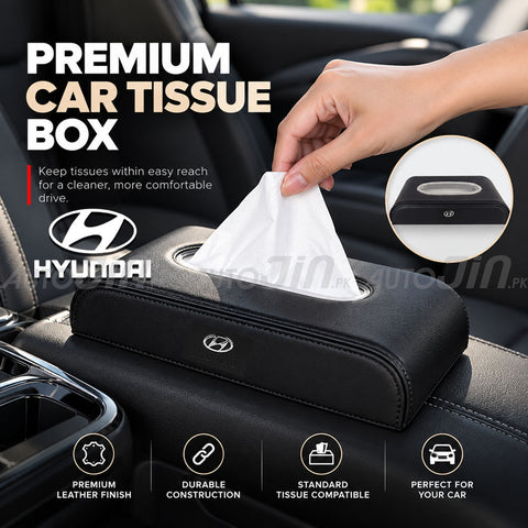 High Quality Tissue Box for Car - Hyundai Logo - Pu Leather - Black