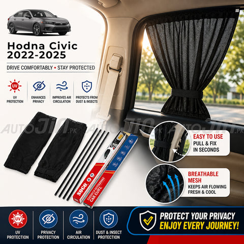 Sogo Honda Civic 2022-2024 Custom Fit Retractable Curtains Sliders Railing