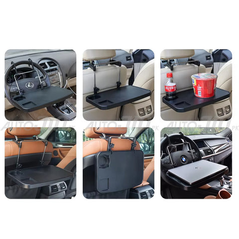 Multifunction Car Back Seat & Steering Wheel Portable Folding Tray with Drink Holder