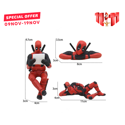 3pcs Marvel Deadpool Deadpool Action Figures Mini Doll Car Dashboard, Desktop, CPU Tower Decoration Collectibles