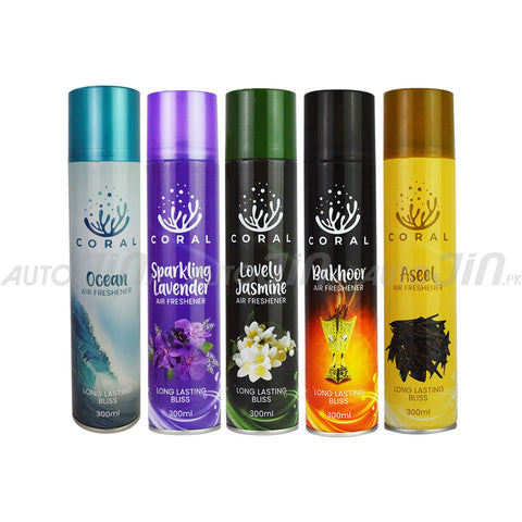 Coral Air Freshener Pack Of 5 - Lavender, Aseel, Jasmine, Bakhoor, Ocean - 300ML