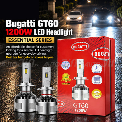 Bugatti GT60 1200W LED Headlight – Essential Series (3 Months Warranty)